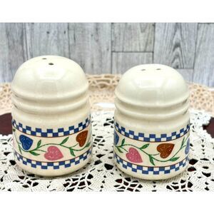 Vintage 1980s Hearts Desire Stoneware Salt and Pepper | Cottagecore Kitchen